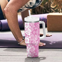 Hawaiian Lei Day Tumbler With Handle Pink Hibiscus Flowers Lei Art LT9 - Polynesian Pride