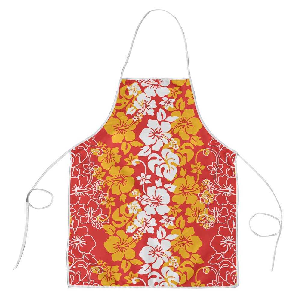 Hawaiian Lei Day Apron Red Hibiscus Flowers Lei Art LT9 Red - Polynesian Pride