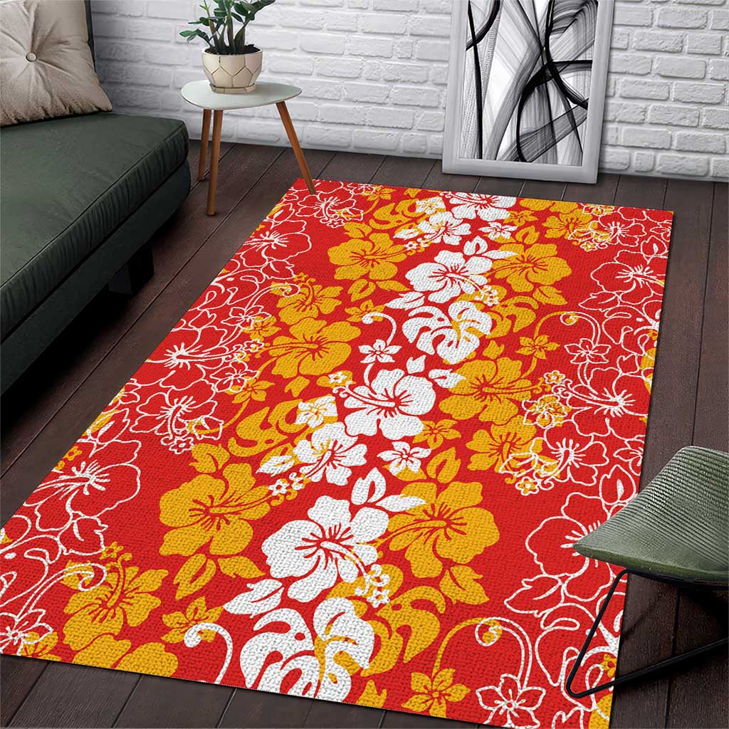 Hawaiian Lei Day Area Rug Red Hibiscus Flowers Lei Art LT9 Red - Polynesian Pride