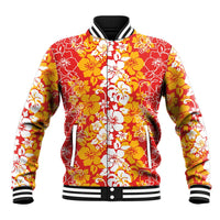 Hawaiian Lei Day Baseball Jacket Red Hibiscus Flowers Lei Art LT9 Unisex Red - Polynesian Pride