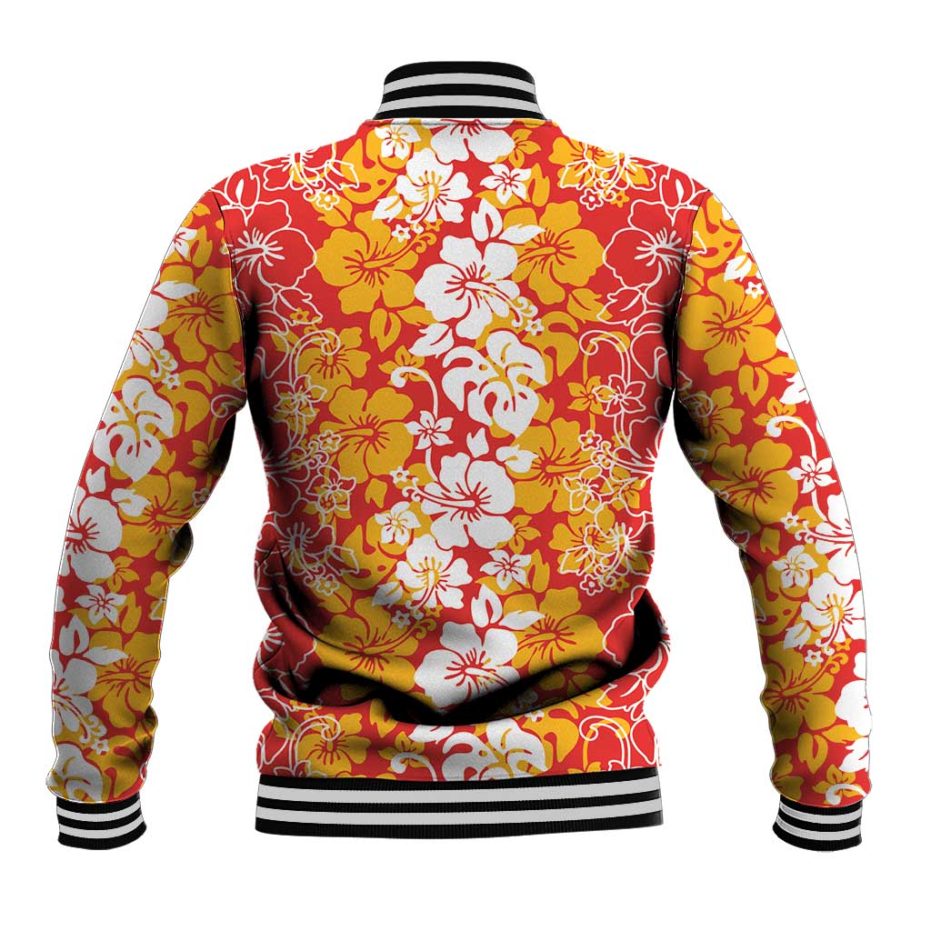 Hawaiian Lei Day Baseball Jacket Red Hibiscus Flowers Lei Art LT9 - Polynesian Pride