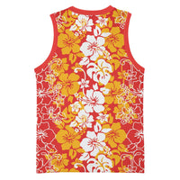 Hawaiian Lei Day Basketball Jersey Red Hibiscus Flowers Lei Art LT9 - Polynesian Pride