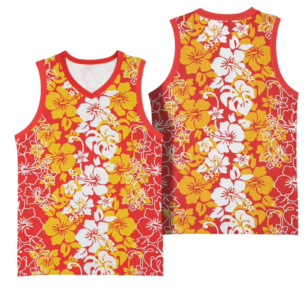 Hawaiian Lei Day Basketball Jersey Red Hibiscus Flowers Lei Art LT9 - Polynesian Pride