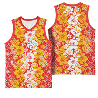 Hawaiian Lei Day Basketball Jersey Red Hibiscus Flowers Lei Art LT9 - Polynesian Pride
