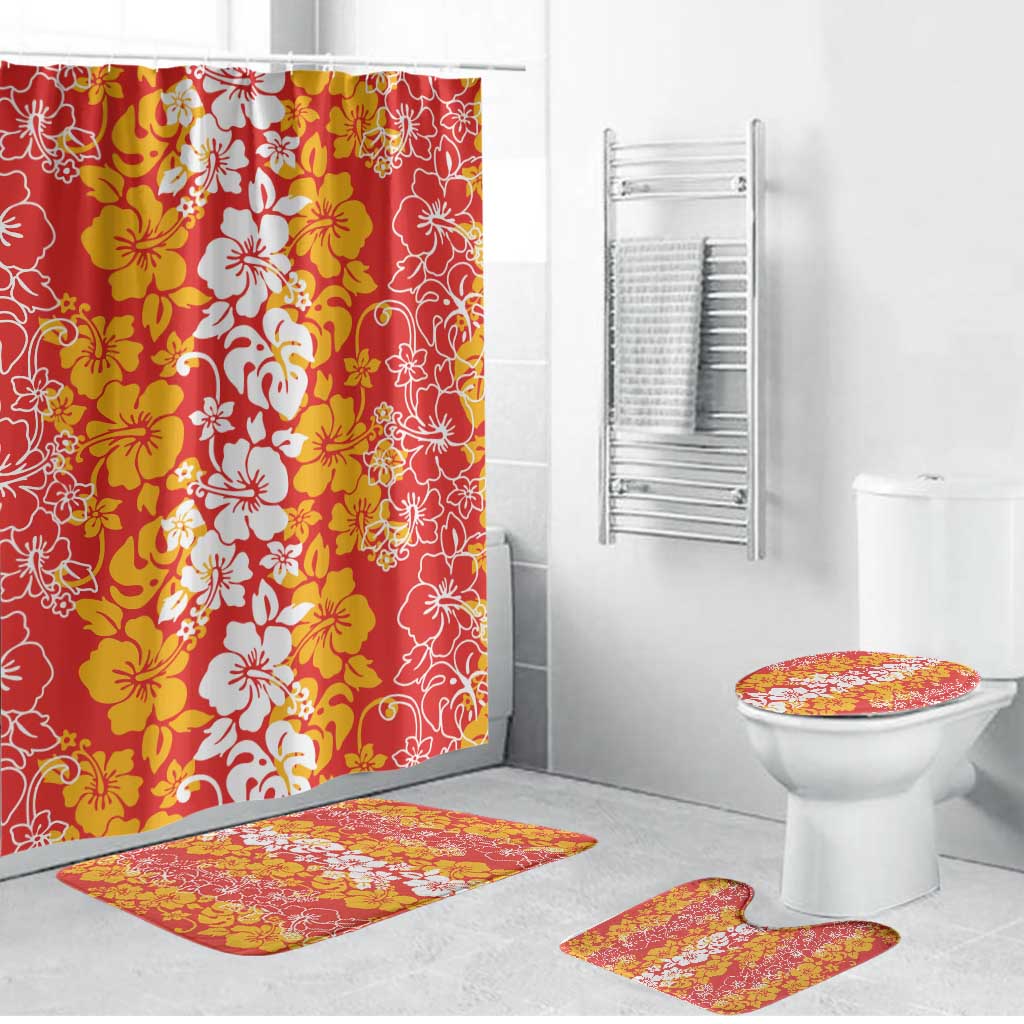 Hawaiian Lei Day Bathroom Set Red Hibiscus Flowers Lei Art LT9 Bathroom Set (4 pcs) Red - Polynesian Pride