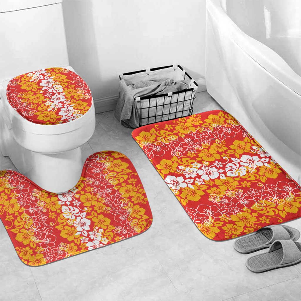 Hawaiian Lei Day Bathroom Set Red Hibiscus Flowers Lei Art LT9 Mat Set Only (3 pcs) One Size Red - Polynesian Pride
