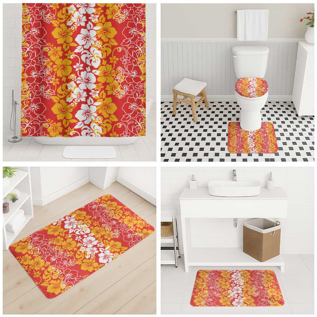 Hawaiian Lei Day Bathroom Set Red Hibiscus Flowers Lei Art LT9 - Polynesian Pride