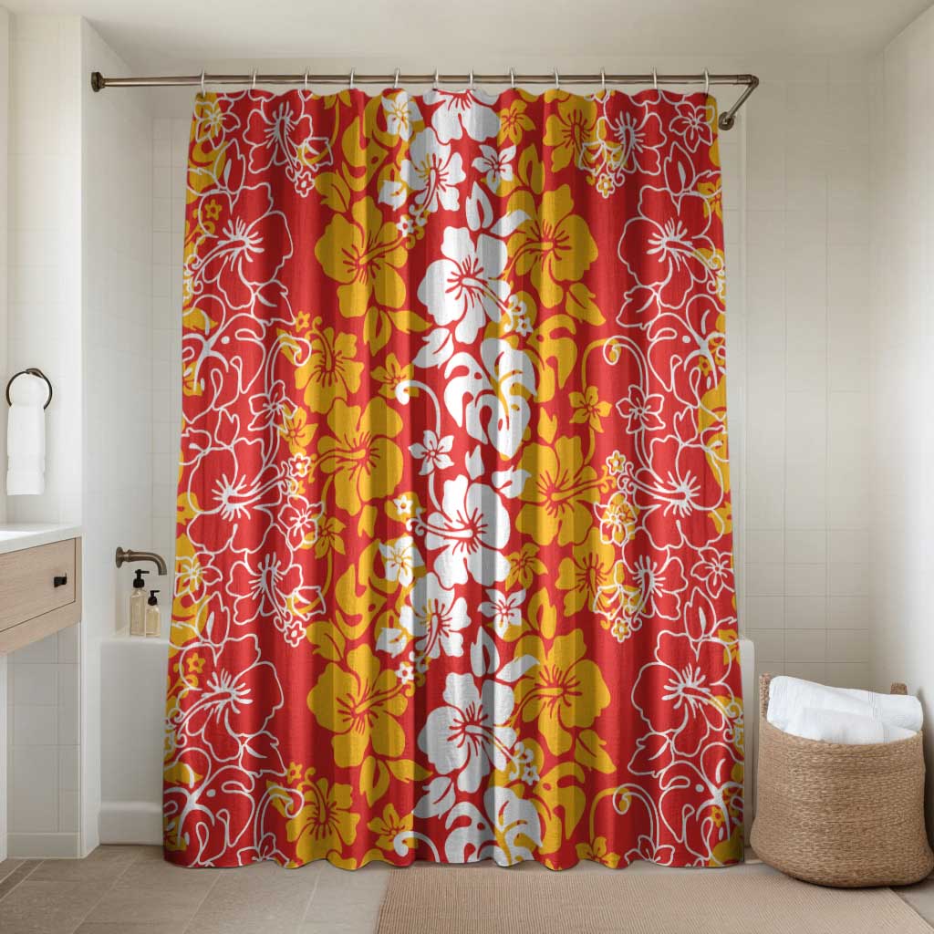 Hawaiian Lei Day Bathroom Set Red Hibiscus Flowers Lei Art LT9 Shower Curtain Only Red - Polynesian Pride