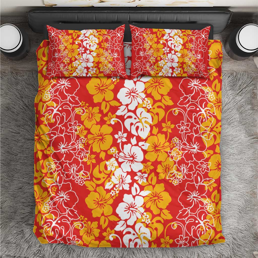 Hawaiian Lei Day Bedding Set Red Hibiscus Flowers Lei Art LT9 Red - Polynesian Pride
