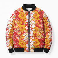 Hawaiian Lei Day Bomber Puffer Jacket Red Hibiscus Flowers Lei Art LT9 Unisex Red - Polynesian Pride