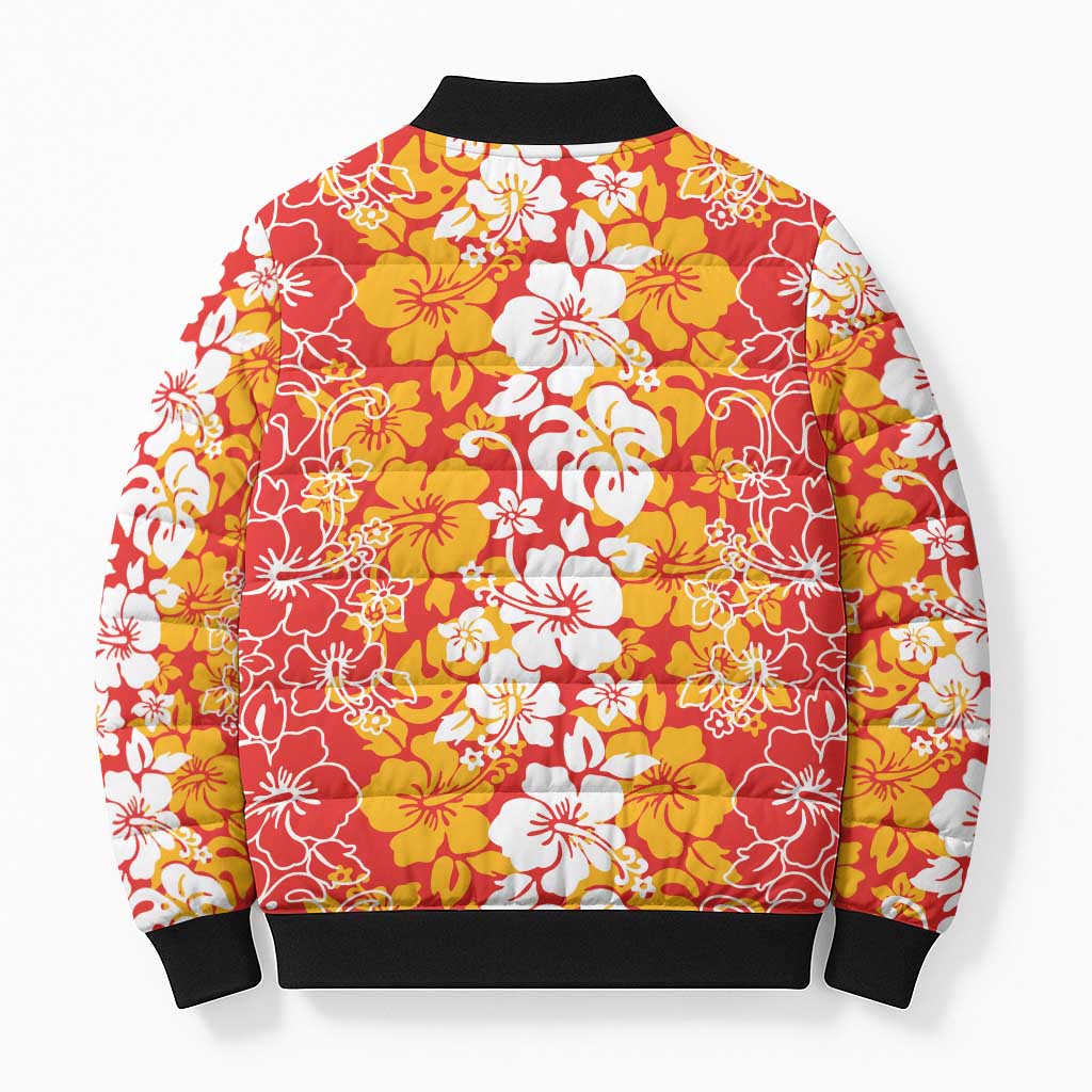 Hawaiian Lei Day Bomber Puffer Jacket Red Hibiscus Flowers Lei Art LT9 - Polynesian Pride