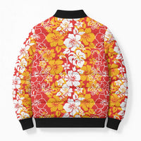 Hawaiian Lei Day Bomber Puffer Jacket Red Hibiscus Flowers Lei Art LT9 - Polynesian Pride