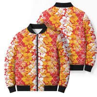 Hawaiian Lei Day Bomber Puffer Jacket Red Hibiscus Flowers Lei Art LT9 - Polynesian Pride