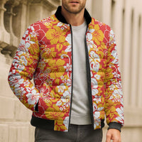 Hawaiian Lei Day Bomber Puffer Jacket Red Hibiscus Flowers Lei Art LT9 - Polynesian Pride