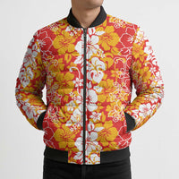 Hawaiian Lei Day Bomber Puffer Jacket Red Hibiscus Flowers Lei Art LT9 - Polynesian Pride