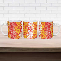 Hawaiian Lei Day Ceramic Mug Red Hibiscus Flowers Lei Art LT9 - Polynesian Pride