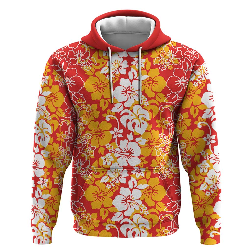 Hawaiian Lei Day Hoodie Red Hibiscus Flowers Lei Art LT9 Pullover Hoodie Red - Polynesian Pride
