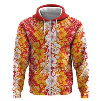 Hawaiian Lei Day Hoodie Red Hibiscus Flowers Lei Art LT9 Zip Hoodie Red - Polynesian Pride
