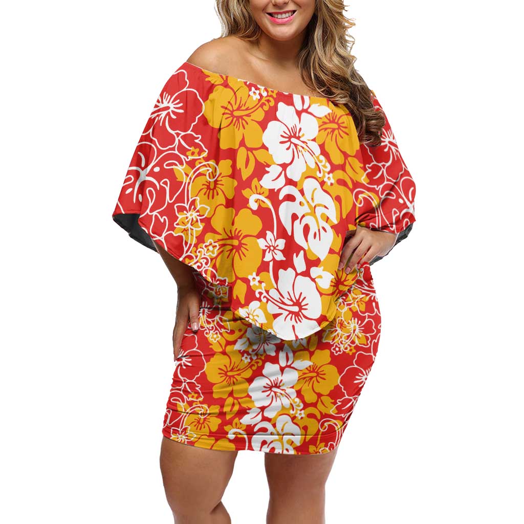Hawaiian Lei Day Off Shoulder Short Dress Red Hibiscus Flowers Lei Art LT9 Women Red - Polynesian Pride
