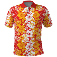 Hawaiian Lei Day Polo Shirt Red Hibiscus Flowers Lei Art LT9 Red - Polynesian Pride