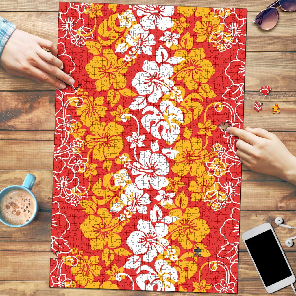 Hawaiian Lei Day Puzzle Red Hibiscus Flowers Lei Art LT9 Red - Polynesian Pride