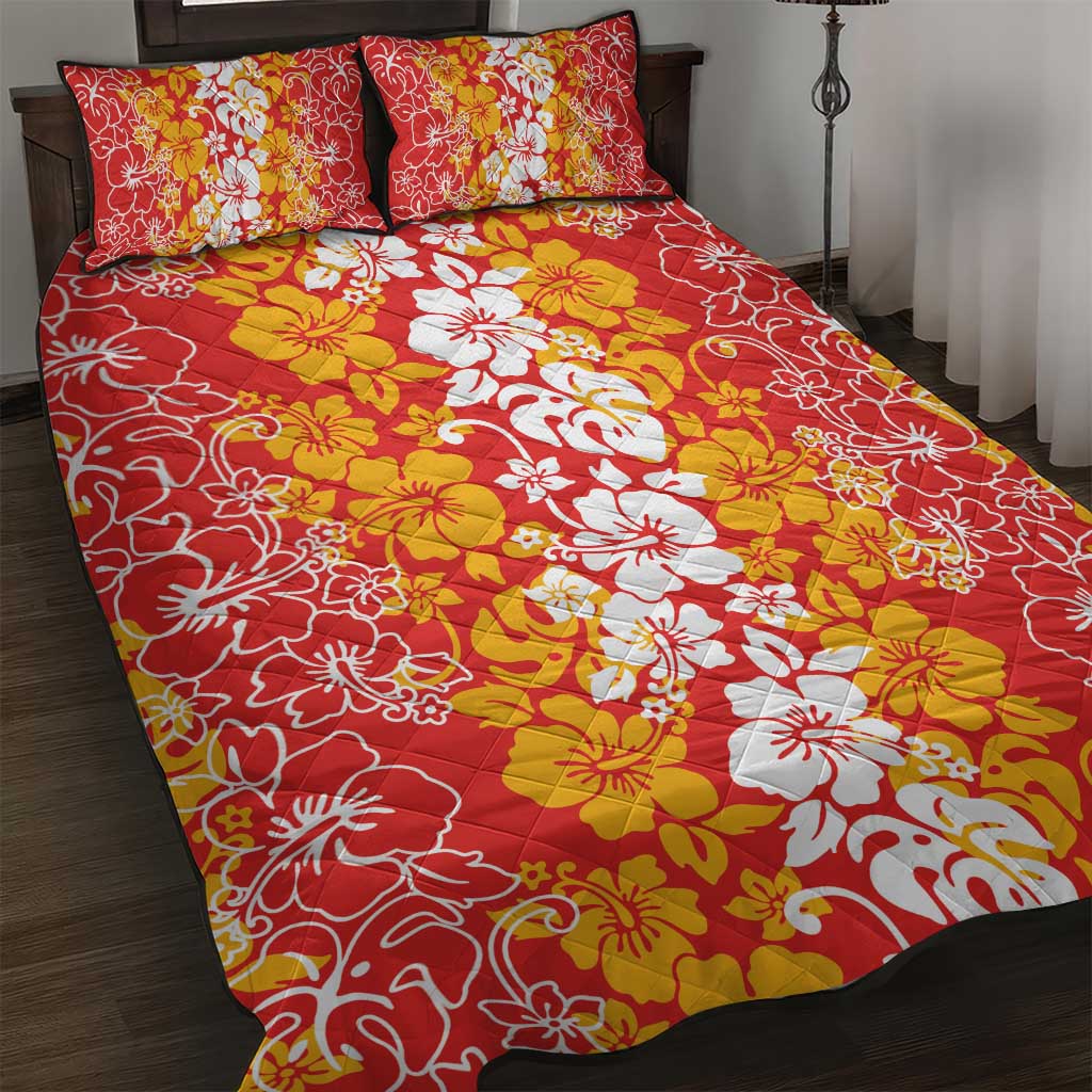 Hawaiian Lei Day Quilt Bed Set Red Hibiscus Flowers Lei Art LT9 Red - Polynesian Pride