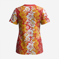 Hawaiian Lei Day Scrub Top Red Hibiscus Flowers Lei Art LT9 - Polynesian Pride