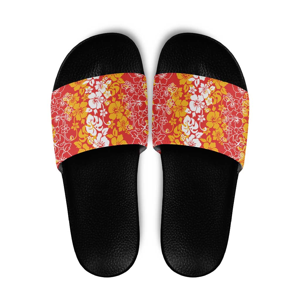 Hawaiian Lei Day Slide Sandals Red Hibiscus Flowers Lei Art LT9 Red - Polynesian Pride
