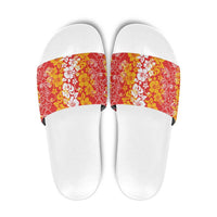 Hawaiian Lei Day Slide Sandals Red Hibiscus Flowers Lei Art LT9 Red - Polynesian Pride