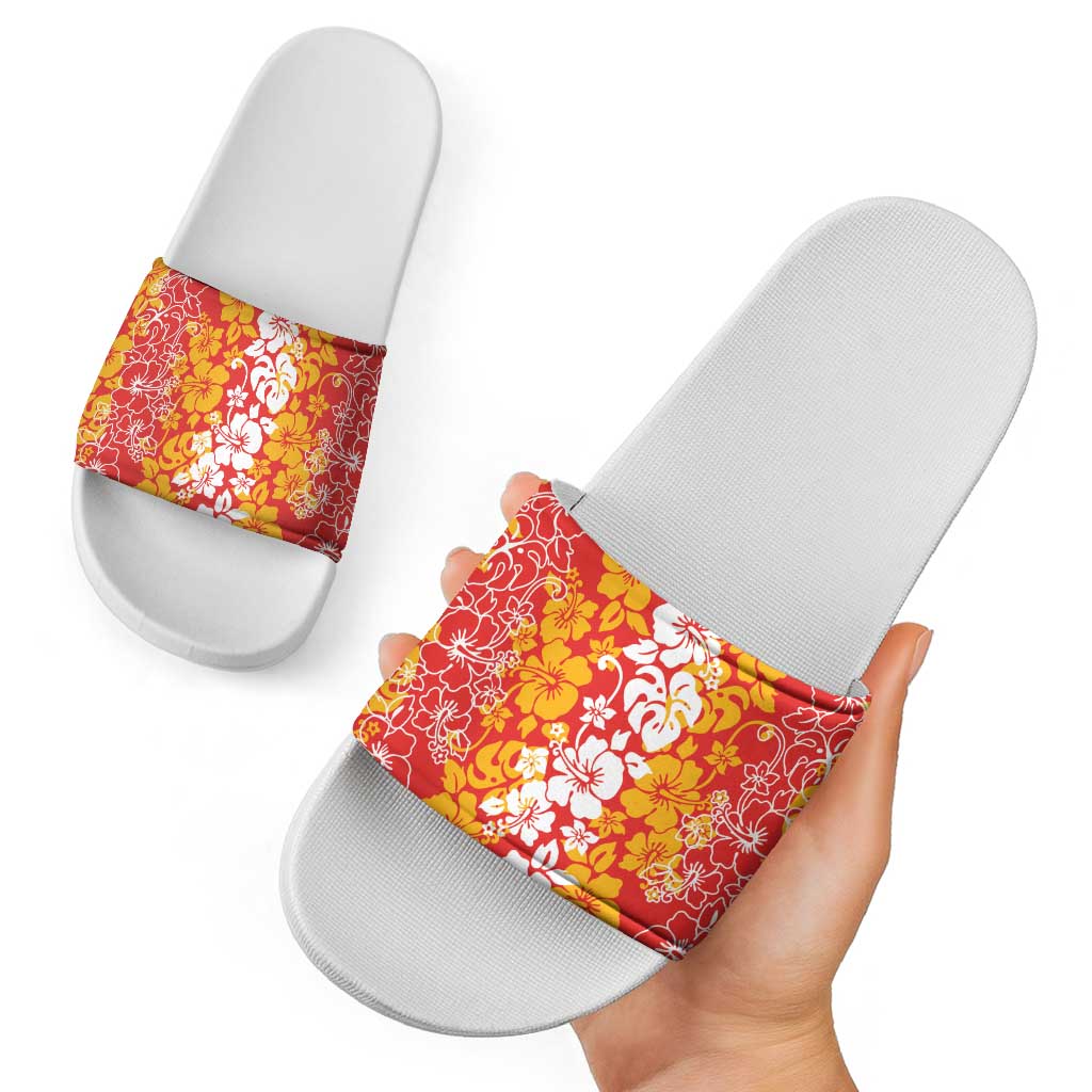Hawaiian Lei Day Slide Sandals Red Hibiscus Flowers Lei Art LT9 - Polynesian Pride