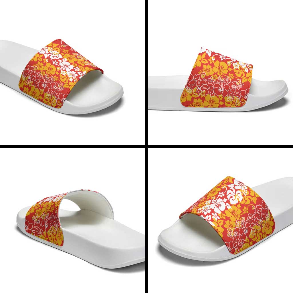 Hawaiian Lei Day Slide Sandals Red Hibiscus Flowers Lei Art LT9 - Polynesian Pride