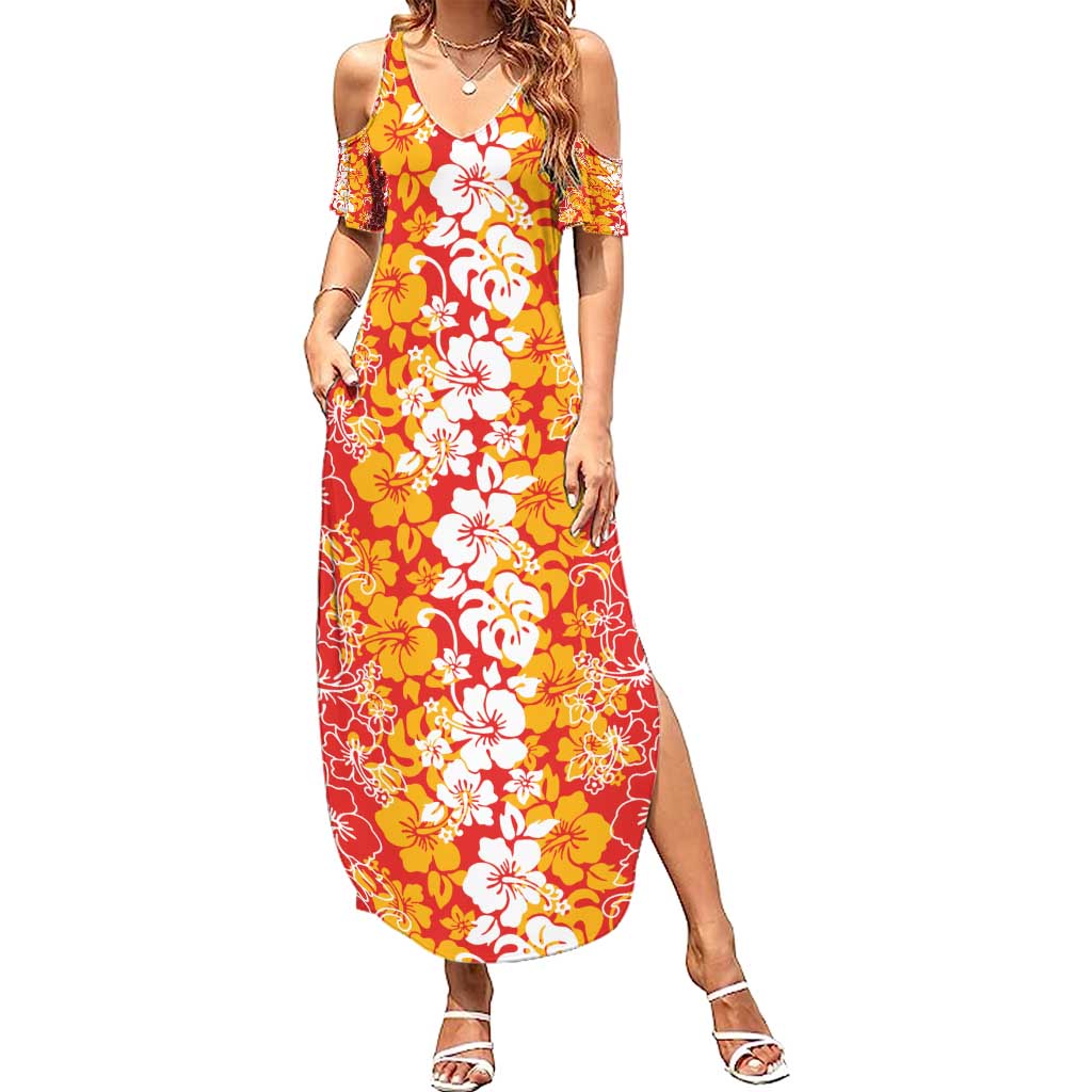 Hawaiian Lei Day Summer Maxi Dress Red Hibiscus Flowers Lei Art LT9 Women Red - Polynesian Pride
