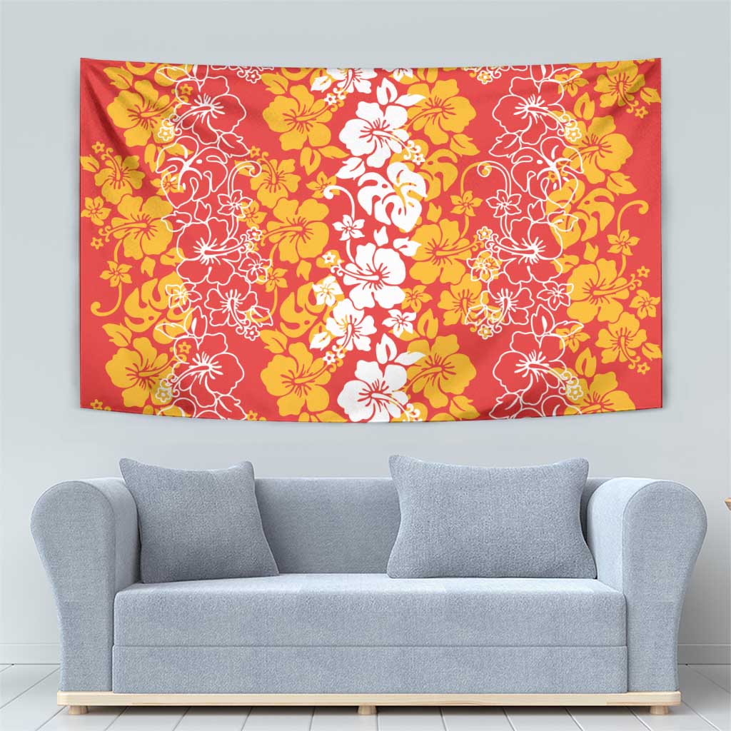 Hawaiian Lei Day Tapestry Red Hibiscus Flowers Lei Art LT9 - Polynesian Pride