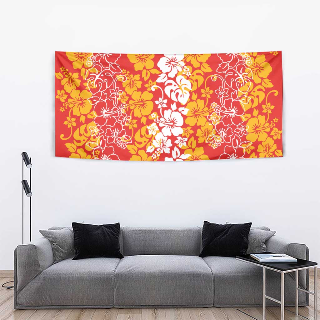 Hawaiian Lei Day Tapestry Red Hibiscus Flowers Lei Art LT9 - Polynesian Pride