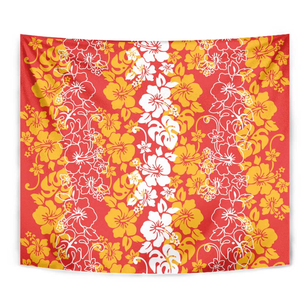 Hawaiian Lei Day Tapestry Red Hibiscus Flowers Lei Art LT9 - Polynesian Pride