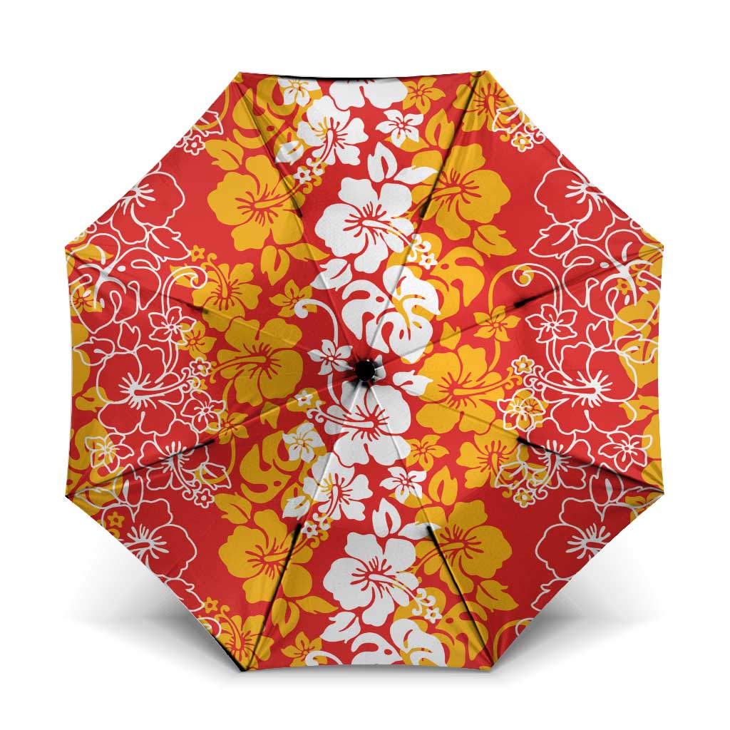 Hawaiian Lei Day Umbrella Red Hibiscus Flowers Lei Art LT9 One Size Folded 11.42 inch Opened Diameter 37.4 inch Red - Polynesian Pride