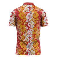 Hawaiian Lei Day Zipper Polo Shirt Red Hibiscus Flowers Lei Art LT9 - Polynesian Pride