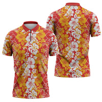 Hawaiian Lei Day Zipper Polo Shirt Red Hibiscus Flowers Lei Art LT9 - Polynesian Pride