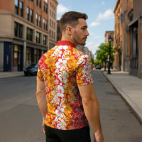 Hawaiian Lei Day Zipper Polo Shirt Red Hibiscus Flowers Lei Art LT9 - Polynesian Pride
