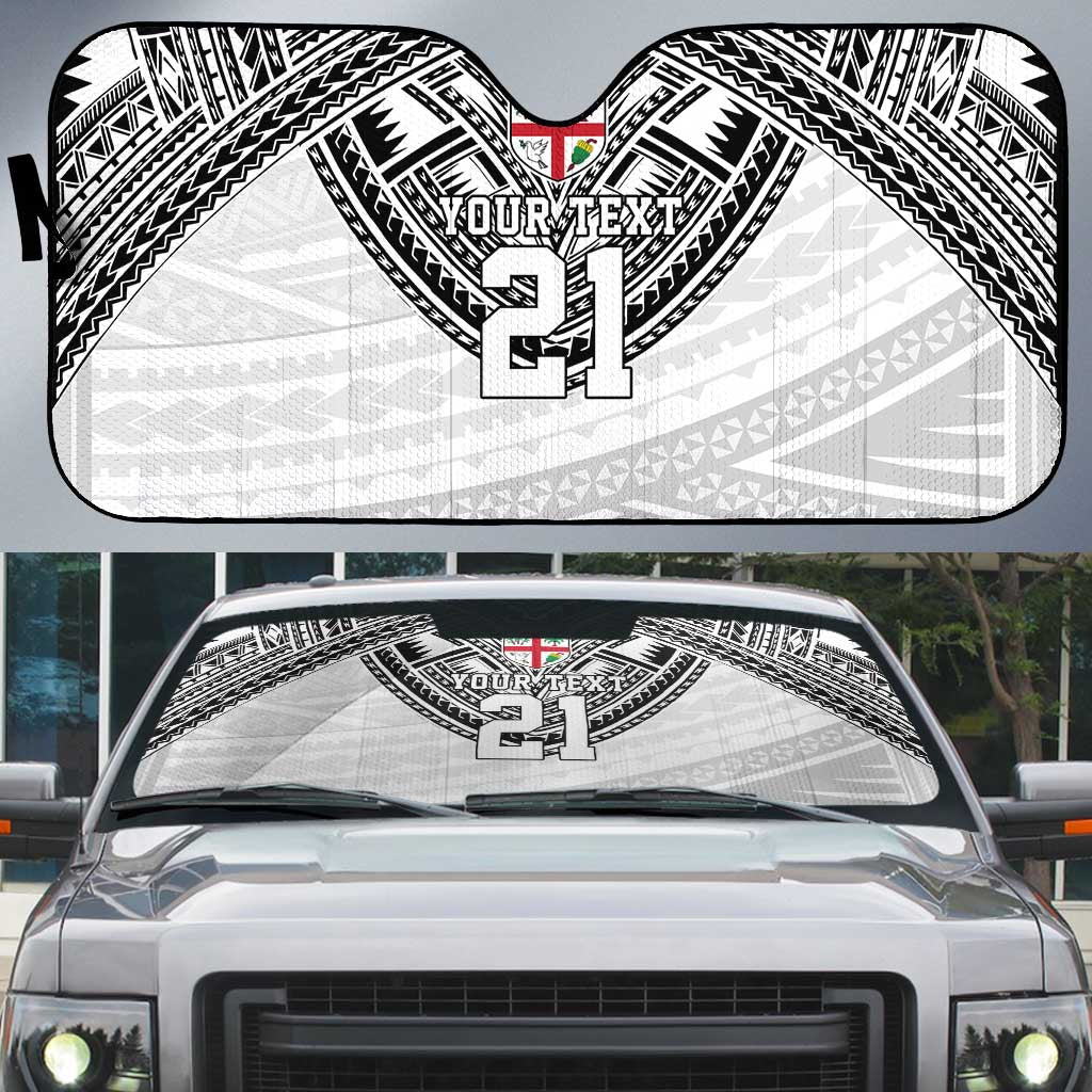 Flying Fijians Pacific Fiji Rugby Custom Auto Sun Shade Polynesian Pattern LT9 White - Polynesian Pride