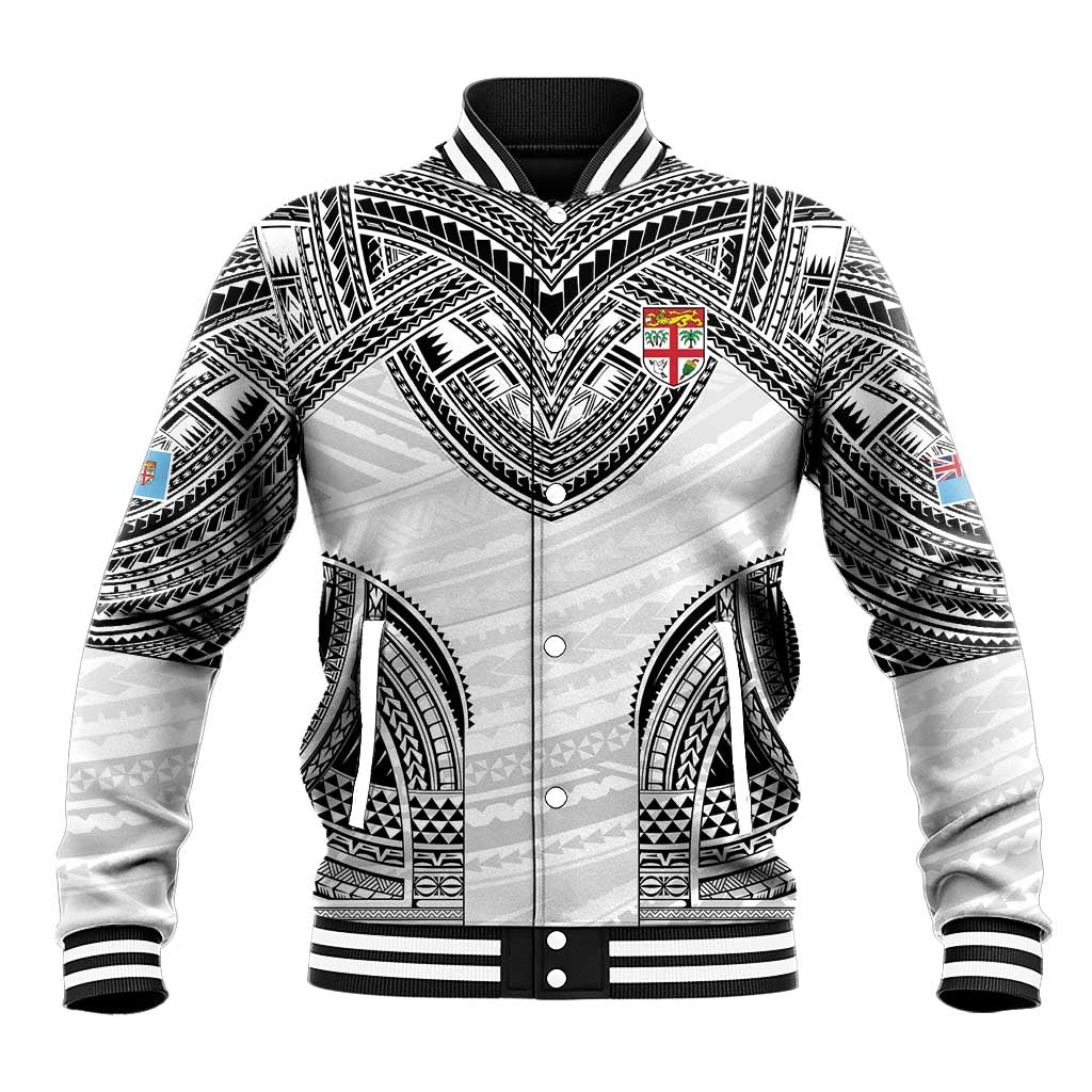 Flying Fijians Pacific Fiji Rugby Custom Baseball Jacket Polynesian Pattern LT9 Unisex White - Polynesian Pride