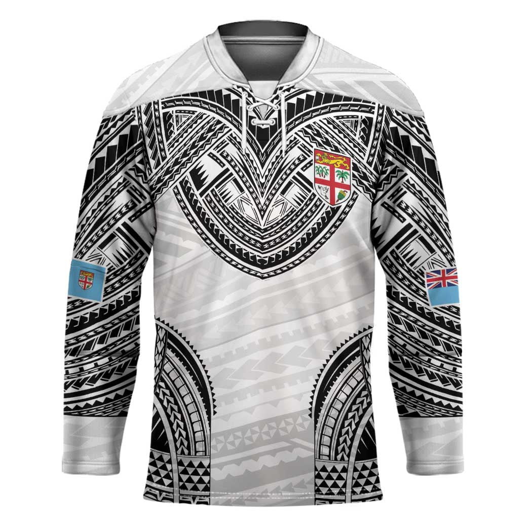 Flying Fijians Pacific Fiji Rugby Custom Hockey Jersey Polynesian Pattern LT9 Unisex White - Polynesian Pride