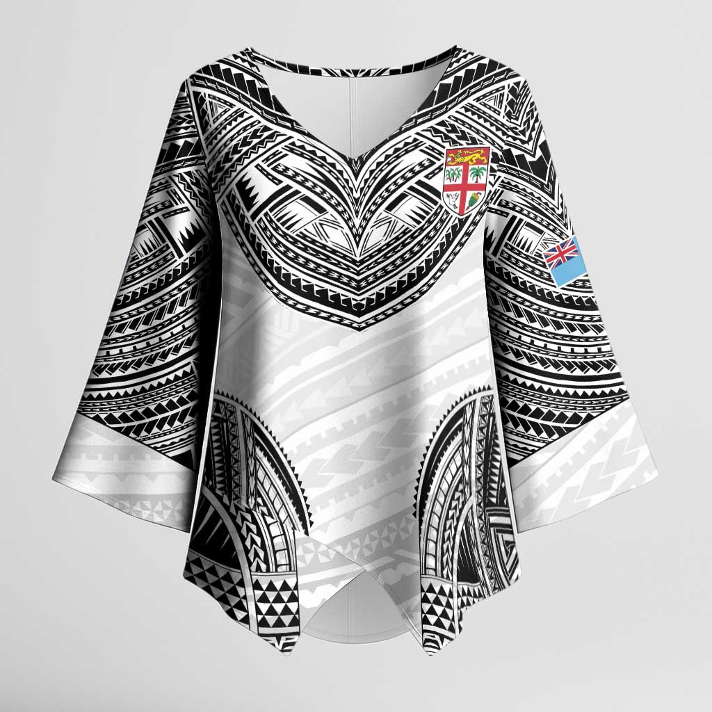 Flying Fijians Pacific Fiji Rugby Custom Kimono Sleeve Blouse Polynesian Pattern LT9 Female White - Polynesian Pride