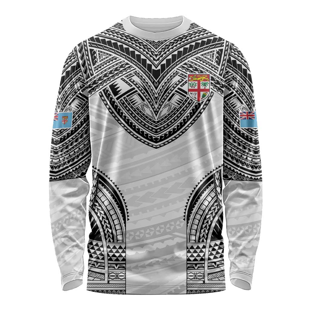 Flying Fijians Pacific Fiji Rugby Custom Long Sleeve Shirt Polynesian Pattern LT9 Unisex White - Polynesian Pride
