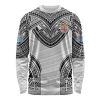 Flying Fijians Pacific Fiji Rugby Custom Long Sleeve Shirt Polynesian Pattern LT9 Unisex White - Polynesian Pride