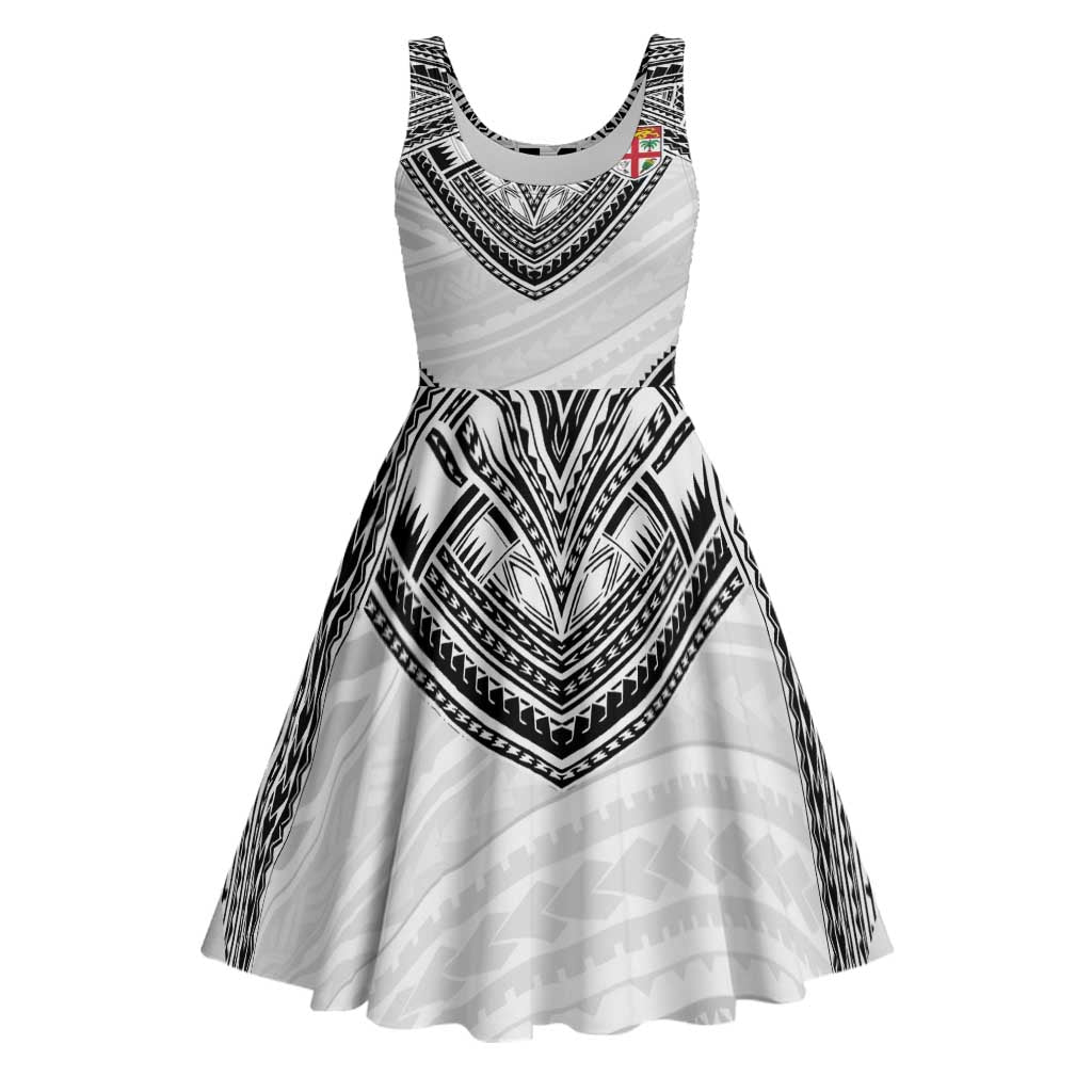 Flying Fijians Pacific Fiji Rugby Custom Midi Dress Polynesian Pattern LT9 White - Polynesian Pride