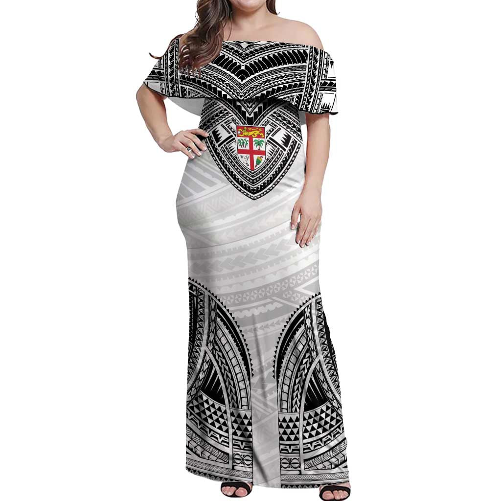 Flying Fijians Pacific Fiji Rugby Custom Off Shoulder Maxi Dress Polynesian Pattern LT9 Women White - Polynesian Pride