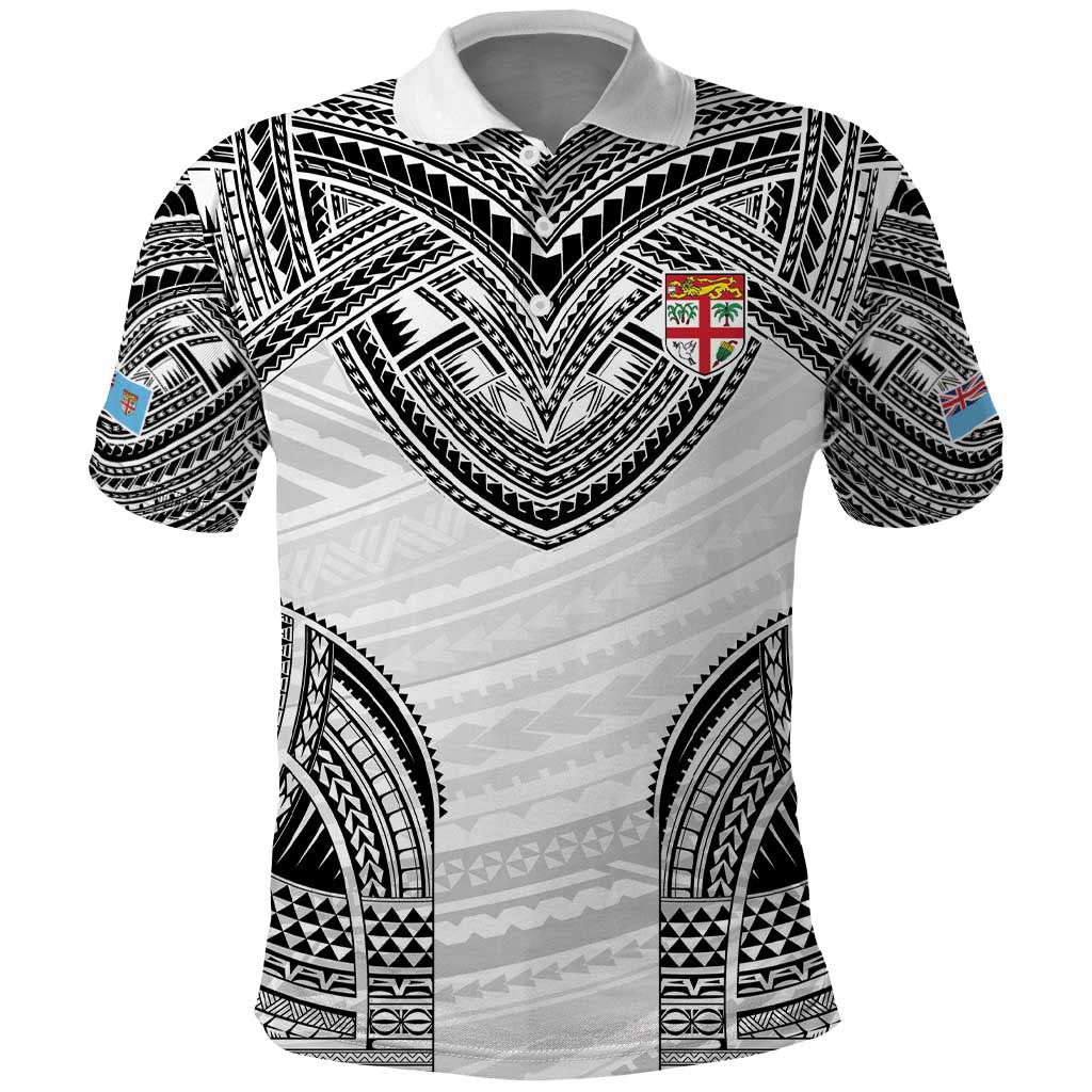 Flying Fijians Pacific Fiji Rugby Custom Polo Shirt Polynesian Pattern LT9 White - Polynesian Pride