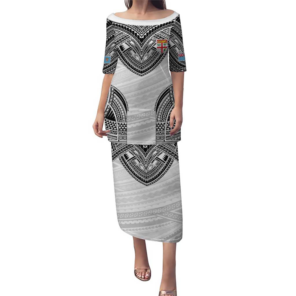 Flying Fijians Pacific Fiji Rugby Custom Puletasi Polynesian Pattern LT9 Long Dress White - Polynesian Pride