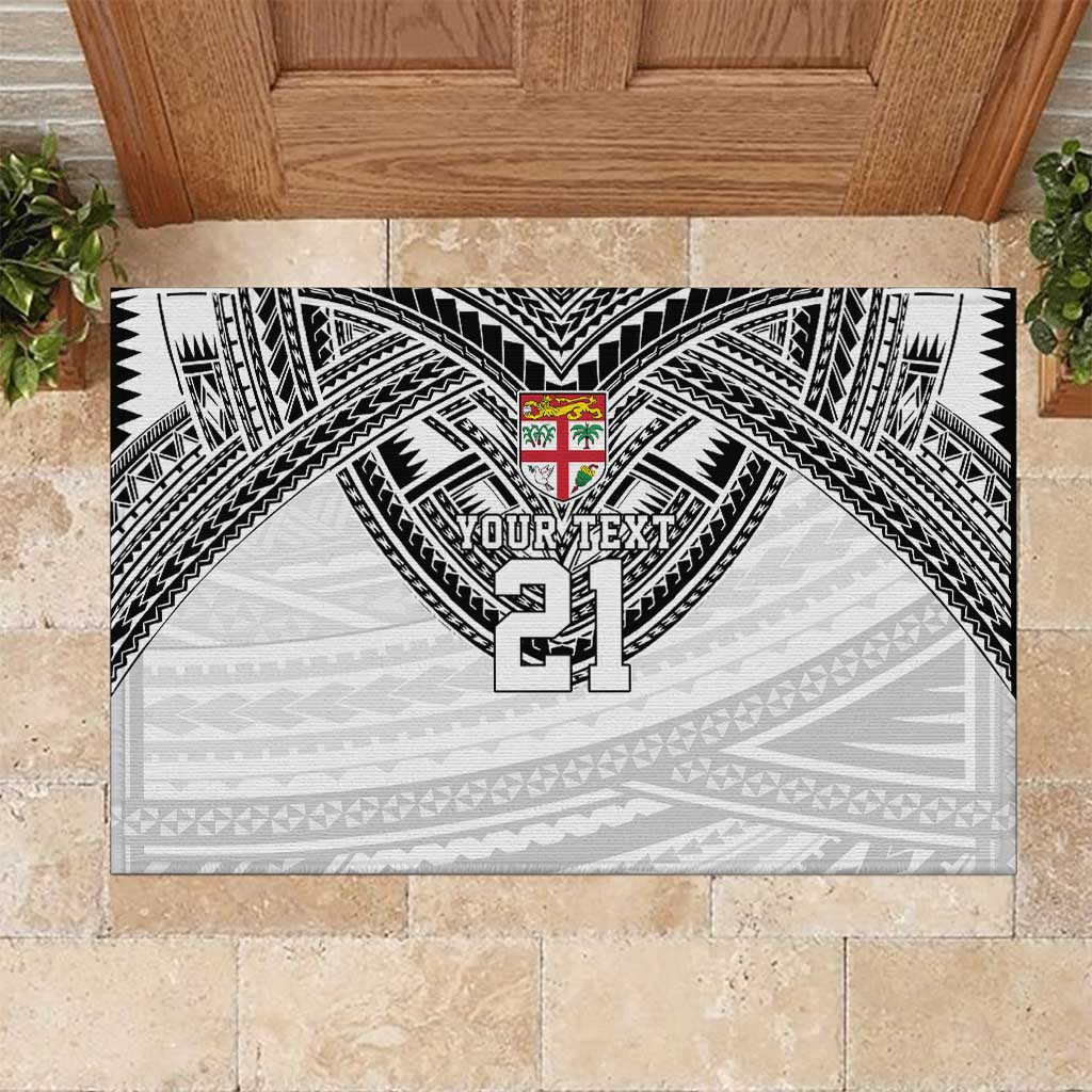 Flying Fijians Pacific Fiji Rugby Custom Rubber Doormat Polynesian Pattern LT9 White - Polynesian Pride